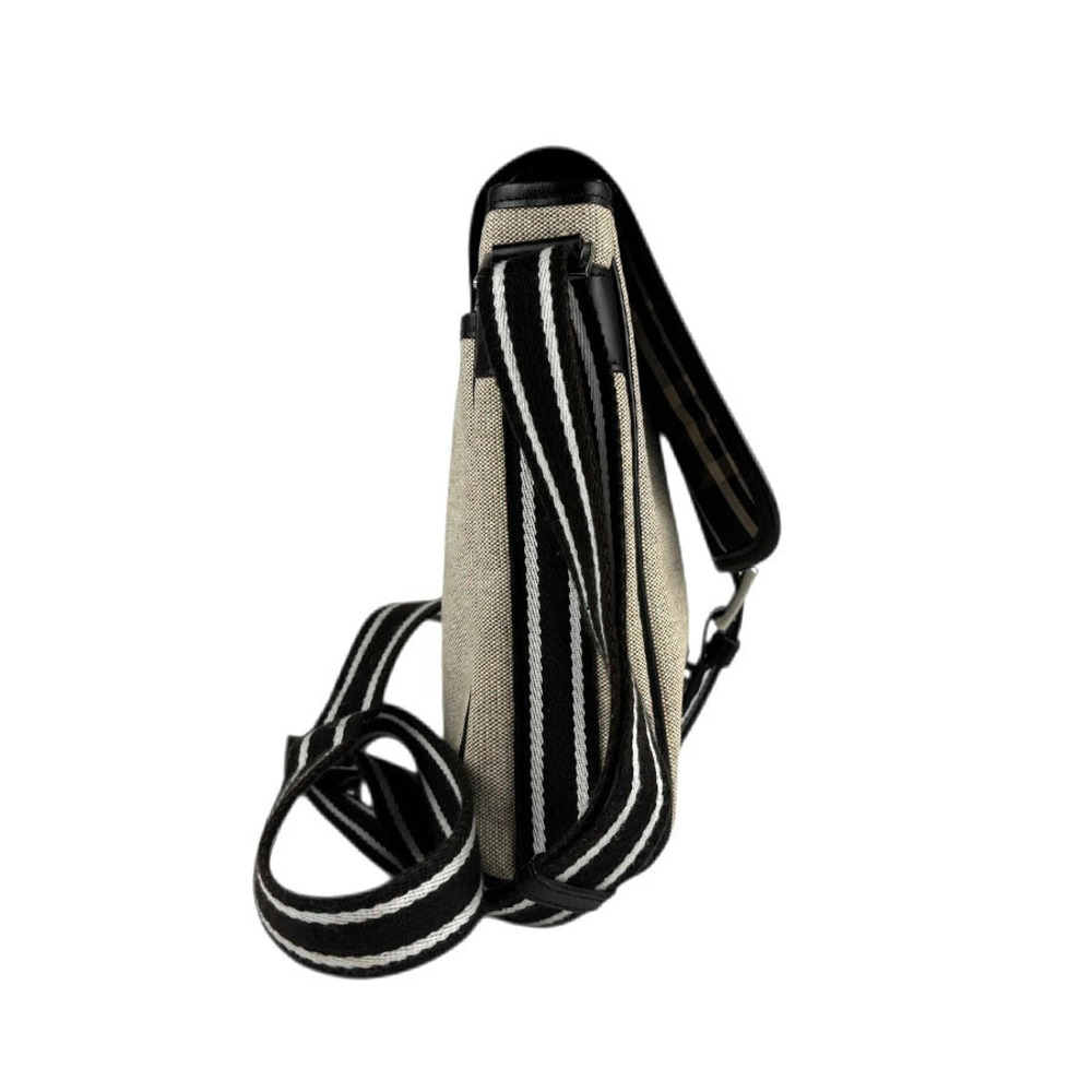 Burberry Shoulder Brown Label Bag Beige Canvas Leather Black Tan Black